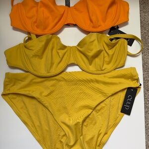 CUUP Swimwear Three Piece Set • 2 Balconette Tops & 1 High-Waist Bottom Size 12